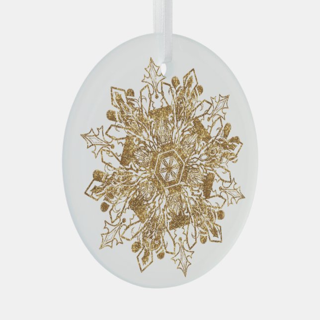 Golden Sparkling Snowflake Christmas Glass Glass Tree Decoration (Front Right)