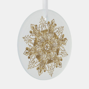 Golden Sparkling Snowflake Christmas Glass Tree Decoration