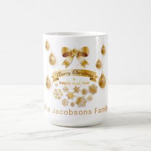 Golden Sparkling Snowflakes Merry Christmas Coffee Mug