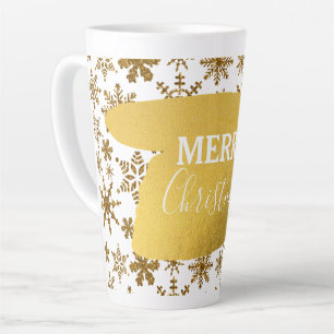 Golden Sparkling Snowflakes Merry Christmas Latte Mug