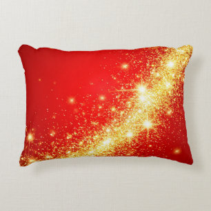 Golden Sparkling Trail on Vibrant Red Background Decorative Cushion