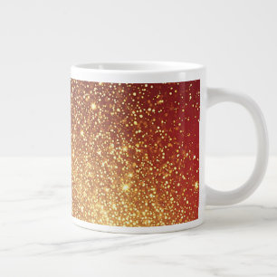 Golden Sparkling Trail on Vibrant Red Background Large Coffee Mug