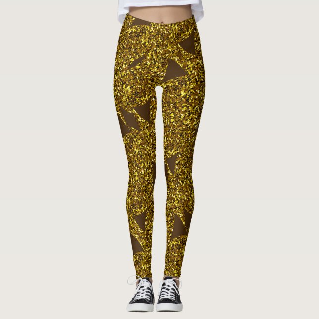 Golden sparkly abstract pattern leggings (Front)