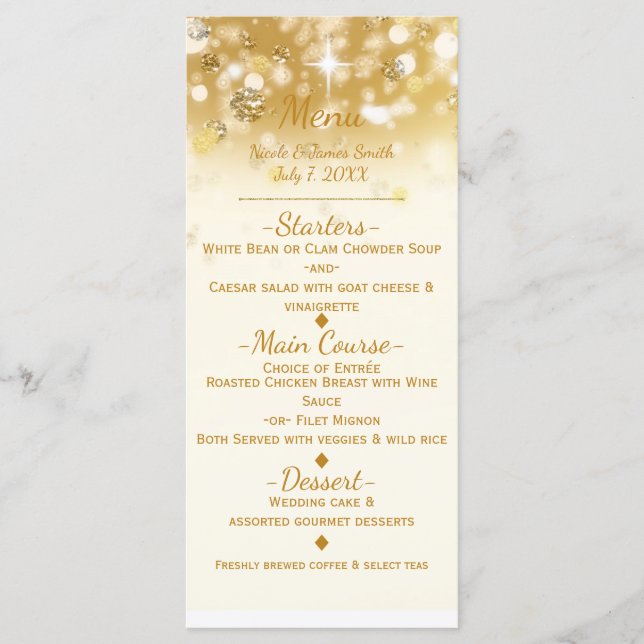 Golden Sparkly Lights Elegant Glam Menu Card (Front)