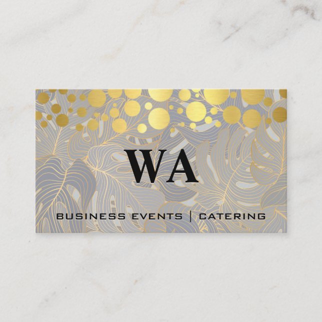 Golden Specks | Palm Leaves Background Business Card (Front)