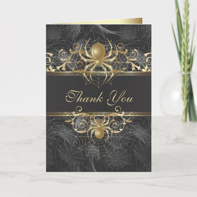 Golden Spider Thank You Wedding  Card (Front)