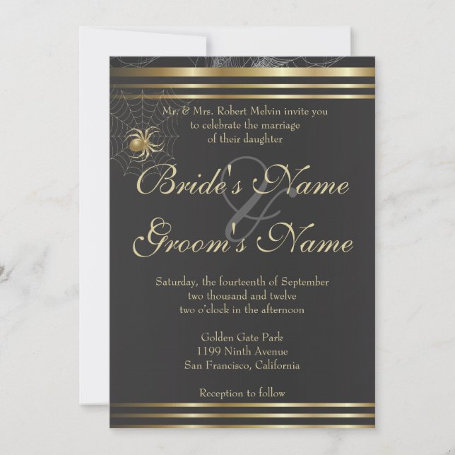 Golden Spiders Please Join US Wedding Invitation (Front)