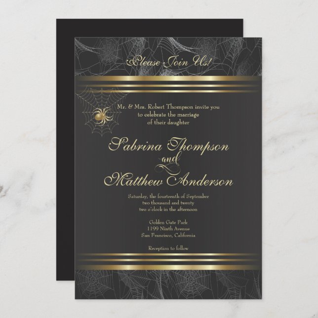 Golden Spiders Please Join US Wedding Invitation (Front/Back)