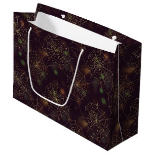 Golden Spiderweb Bokeh – Elegant Halloween Web (3) Large Gift Bag