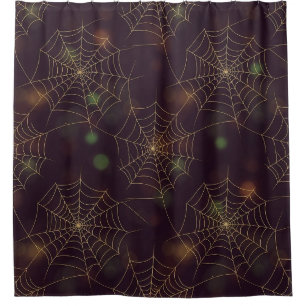 Golden Spiderweb Bokeh – Elegant Halloween Web (3) Shower Curtain