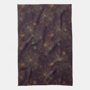 Golden Spiderweb Bokeh – Elegant Halloween Web (3) Tea Towel
