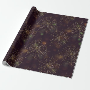 Golden Spiderweb Bokeh – Elegant Halloween Web (3) Wrapping Paper