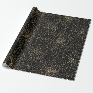 Golden Spiderweb Bokeh – Elegant Halloween Web Wrapping Paper