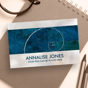 Golden Spiral - Aqua Blue Marble and pearl Business Card