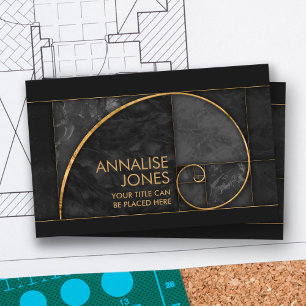 Golden Spiral - Black Marble and gold Business Card