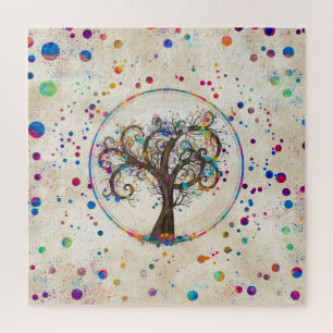 Golden Spiral Tree Color Paint Splatter # Jigsaw Puzzle