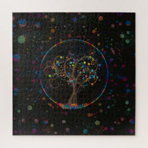 Golden Spiral Tree Colour Paint Splatter #1 Jigsaw Puzzle