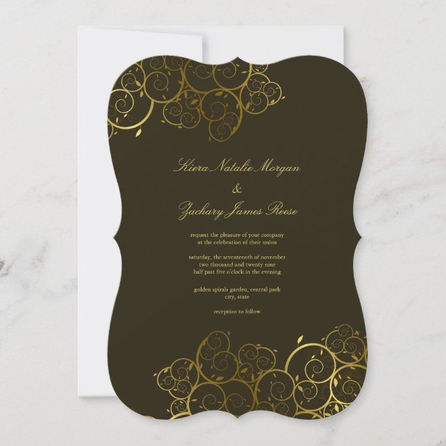 Golden Spirals Vine Classy Wedding Invitation (Front)