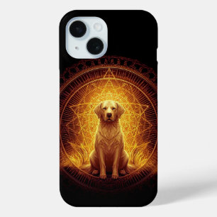 Golden Spirit Dog within Sacred Geometry iPhone 15 Case