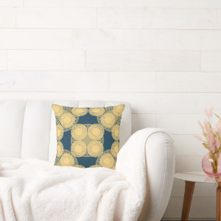 Golden Spiro Bloom Retro Geometric Floral Patter Cushion
