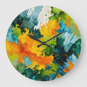 Golden Splash & Emerald Waves Large Clock