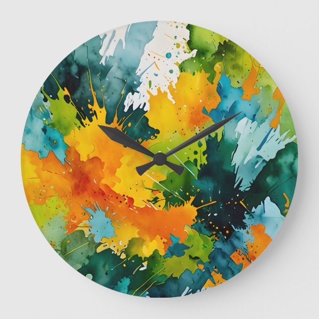 Golden Splash & Emerald Waves Large Clock (Front)