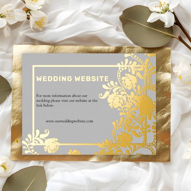 Golden Splendour Wedding Website  Foil Invitation Postcard (Golden Splendour Wedding Website Card by the Elegant Wedding)