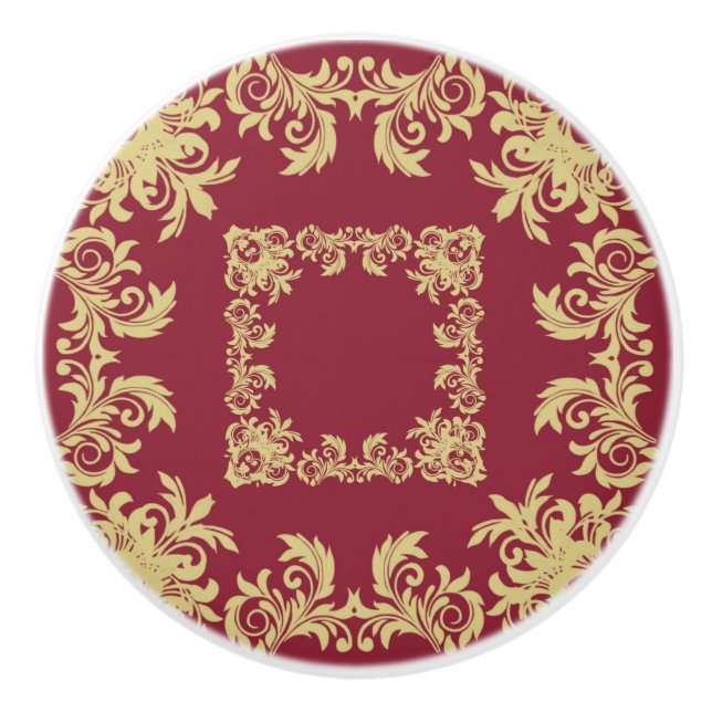 Golden Squares Wine Ceramic Knob (Front)