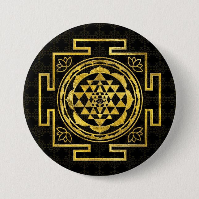 Golden Sri Yantra  / Sri Chakra 7.5 Cm Round Badge (Front)
