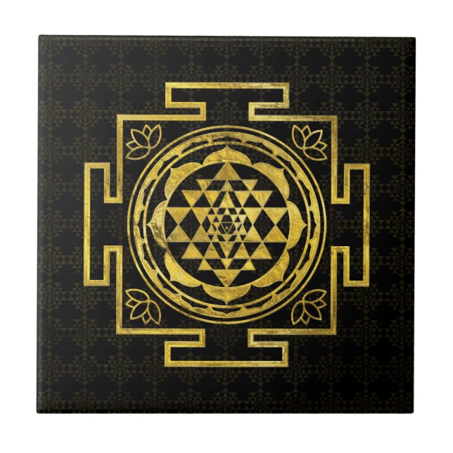 Golden Sri Yantra  / Sri Chakra Ceramic Tile (Front)