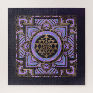 Golden Sri Yantra  / Sri Chakra in pastel lotus Jigsaw Puzzle