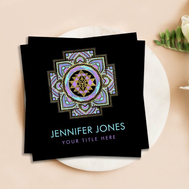 Golden Sri Yantra  / Sri Chakra in pastel lotus Square Business Card (Creator Uploaded)