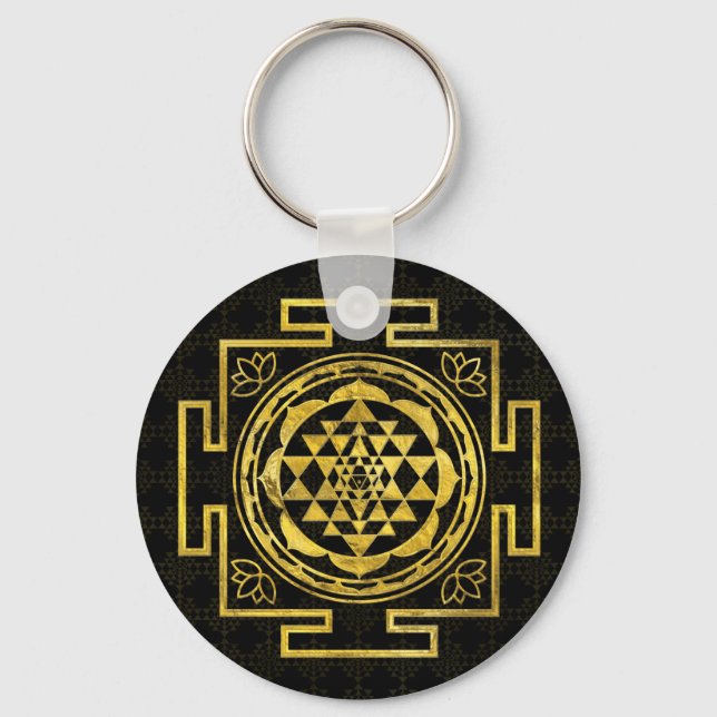 Golden Sri Yantra  / Sri Chakra Key Ring (Front)