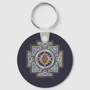Golden Sri Yantra v Sri Chakra Key Ring