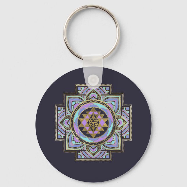 Golden Sri Yantra v Sri Chakra Key Ring (Front)