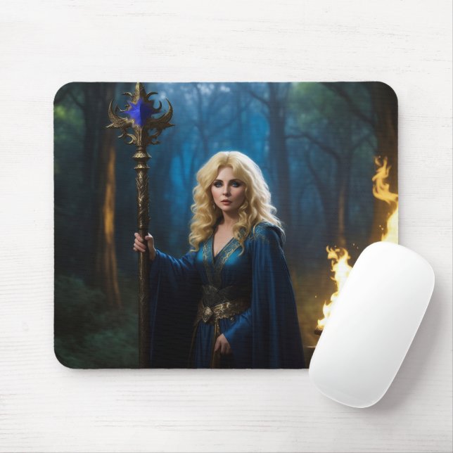 Golden Staff Sorceress of the Magic Woods Mouse Pad (With Mouse)