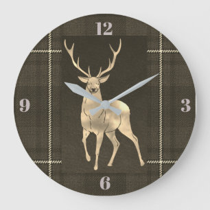 Golden Stag Plaid Large Clock