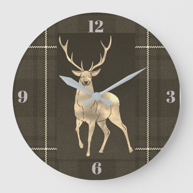 Golden Stag Plaid Large Clock (Front)