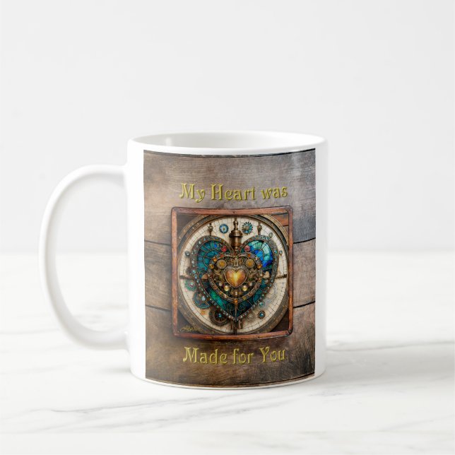 Golden Stained Glass Heart Steampunk Series Coffee Mug (Left)