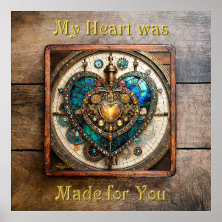 Golden Stained Glass Heart Steampunk Series Poster