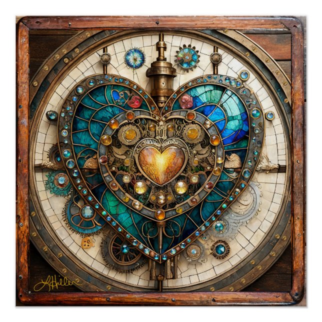 Golden Stained Glass Heart Steampunk Series Poster (Front)