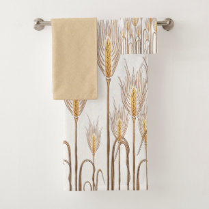 Golden Stalks of Wheat Elegant Farmhouse Bath Towel Set