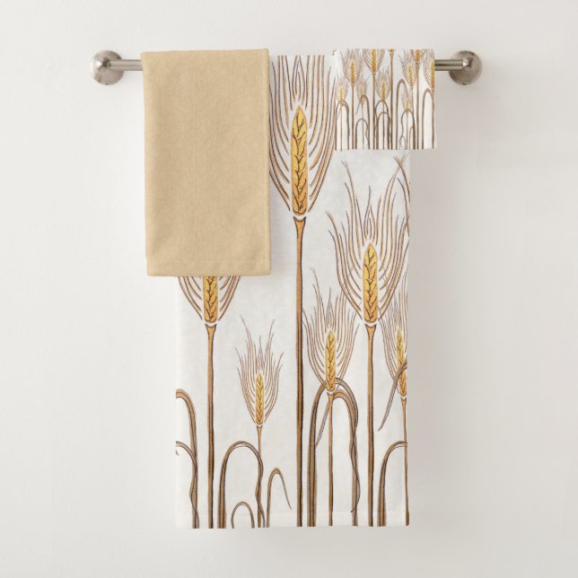 Golden Stalks of Wheat Elegant Farmhouse Bath Towel Set (Insitu)