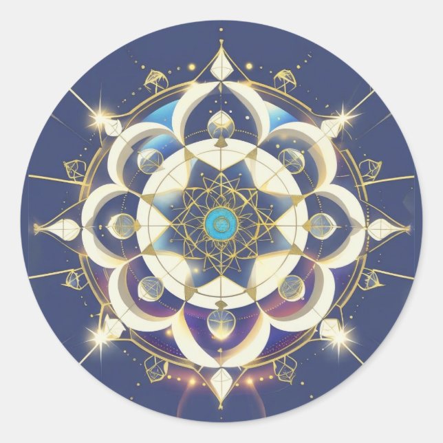 Golden Star Alignment – A Sacred Geometry Universe Classic Round Sticker (Front)