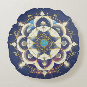 Golden Star Alignment – A Sacred Geometry Universe Round Cushion