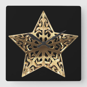 Golden Star Black and Gold Look Elegant Square Wall Clock