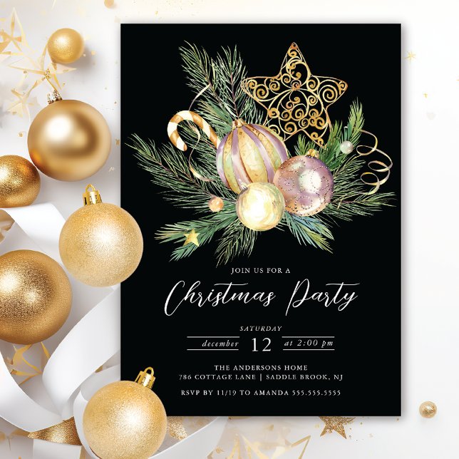 Golden Star Christmas Party Invitation (Creator Uploaded)
