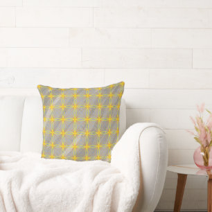 Golden Star Crosses on Grey Waves Cushion