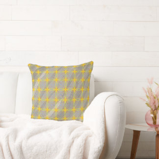 Golden Star Crosses on Grey Waves Cushion