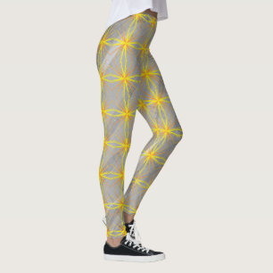 Golden Star Crosses on Grey Waves Leggings